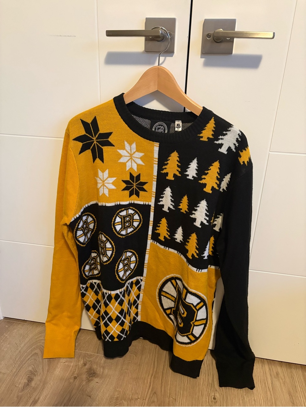 Boston Bruins Yellow & Black Patchwork Xmas Sweater